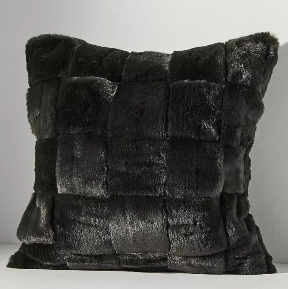 Set of 2, Anthropologie Woven Faux Fur Pillow - black